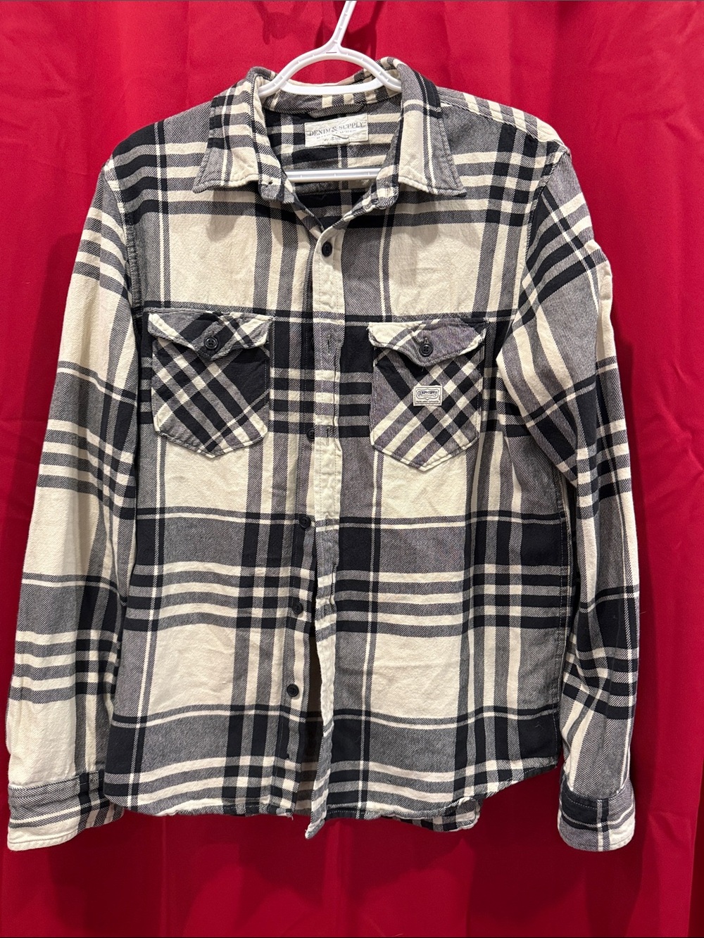 Denim & Supply Ralph Lauren Black and Cream Plaid Button-Down Shirt